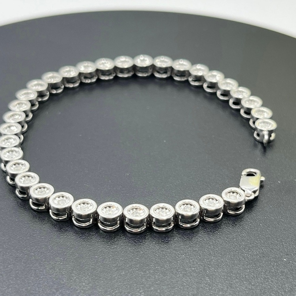 Sterling Silver 925 Classic Diamond‎ Chip Tennis Bracelet Tested 12.6g Design